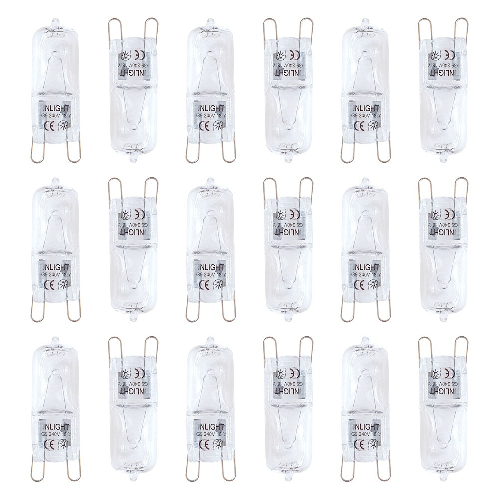 18 Pack of 18 Watt G9 Eco Halogen Light Bulbs, Clear