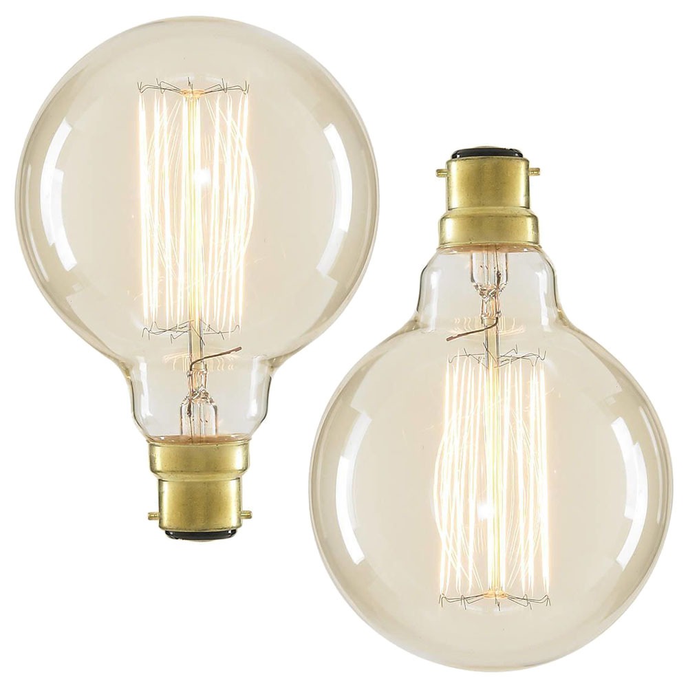 Pack of 40W BC B22 Vintage Filament Globe Bulbs, Clear