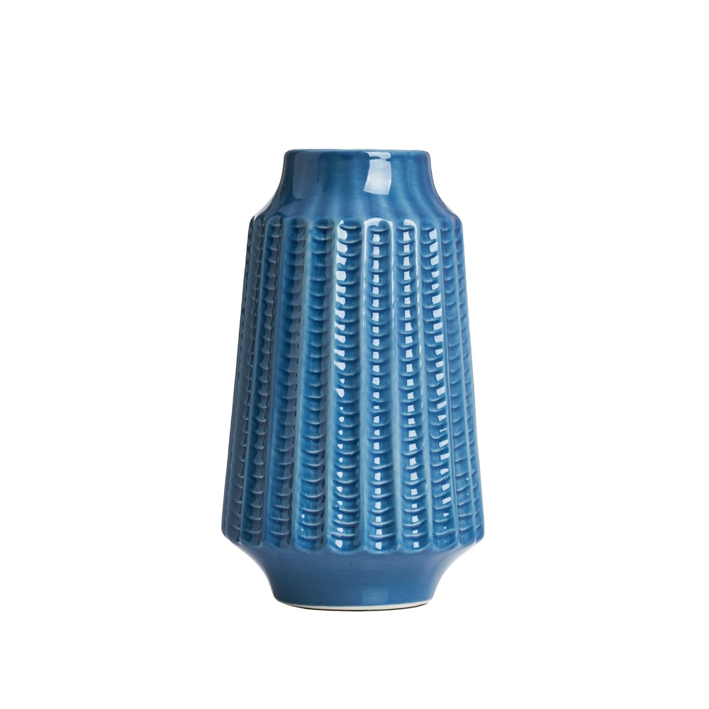 Grooved Ceramic Vase, Blue