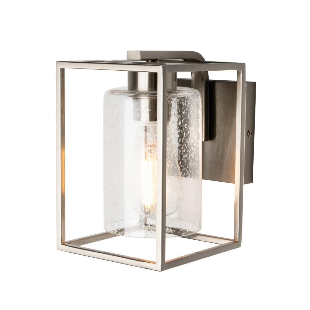 Hardy Cage Wall Light with Bubble Glass Shade, Satin Nickel