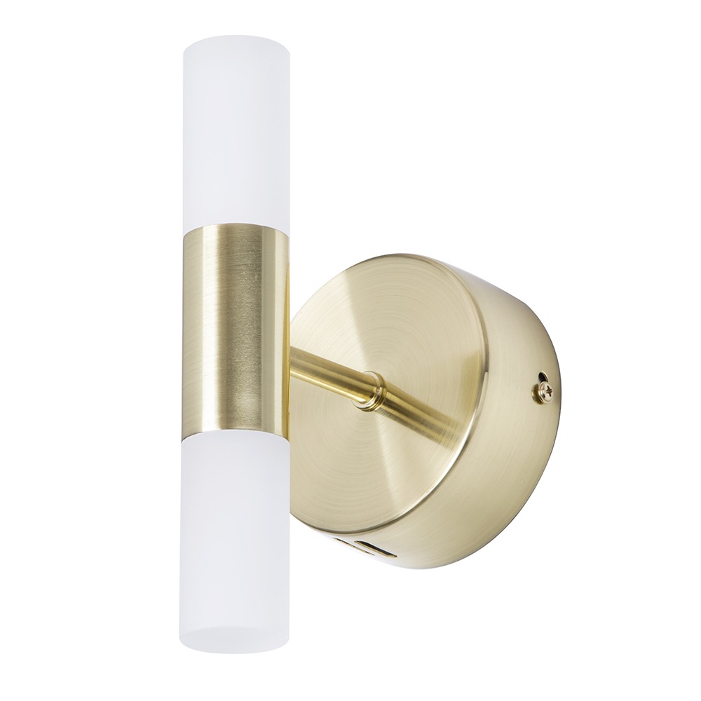 Lois Twin Frosted Wall Light, Satin Brass
