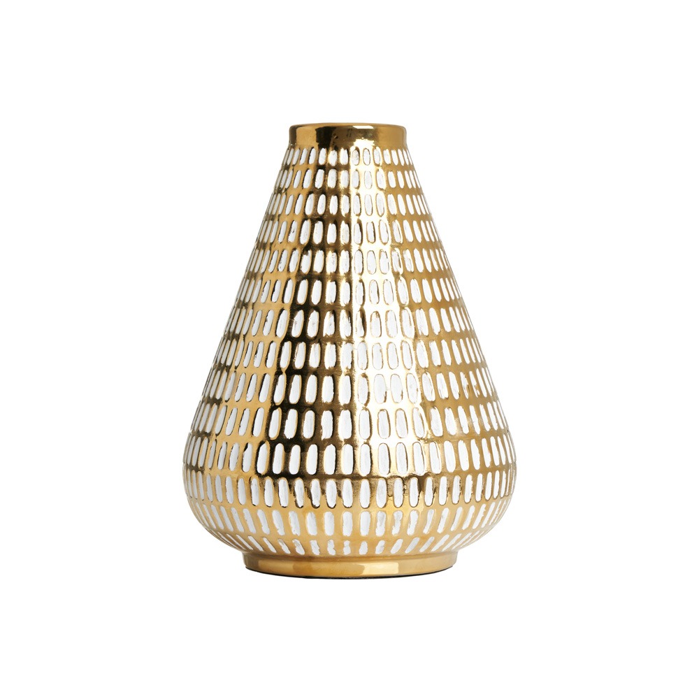 Textured Ceramic Vase, Gold and White