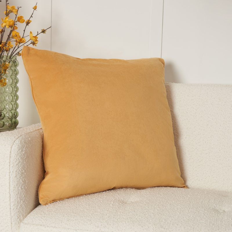 Large Velour Piped Cushion in Ochre 