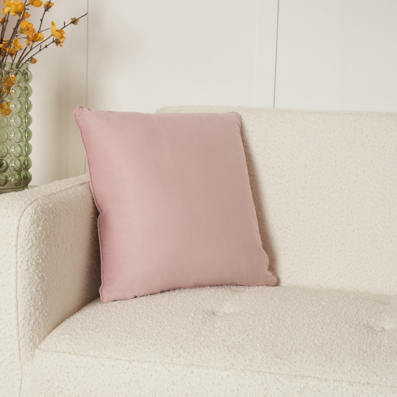 Large Velour Piped Cushion in Blush
