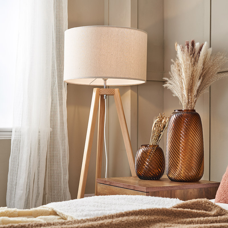 Keeley Wooden Tripod Floor Lamp, Oak