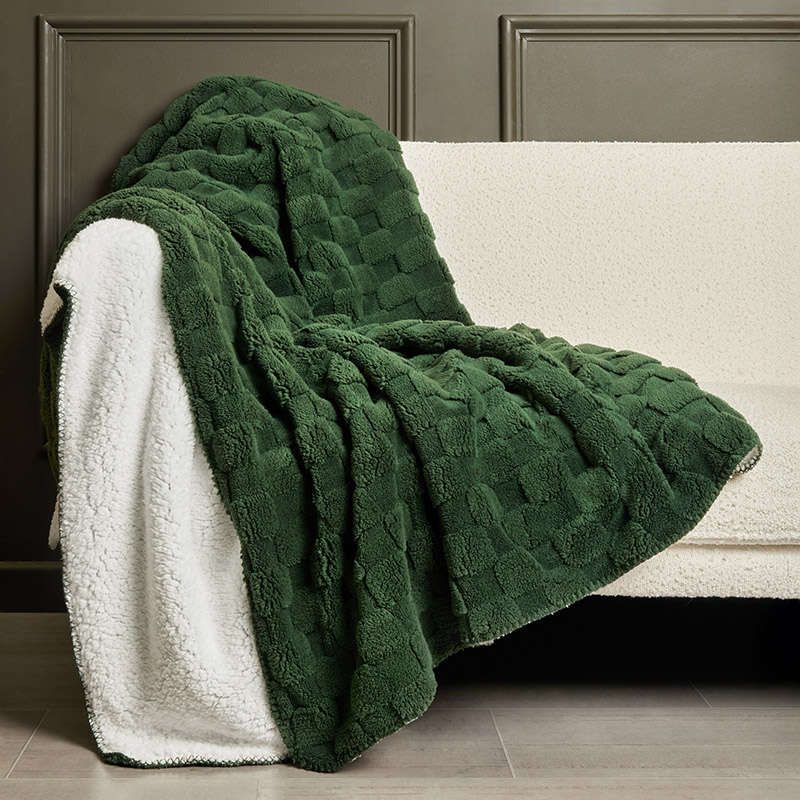 Checkerboard Throw with Sherpa, Green