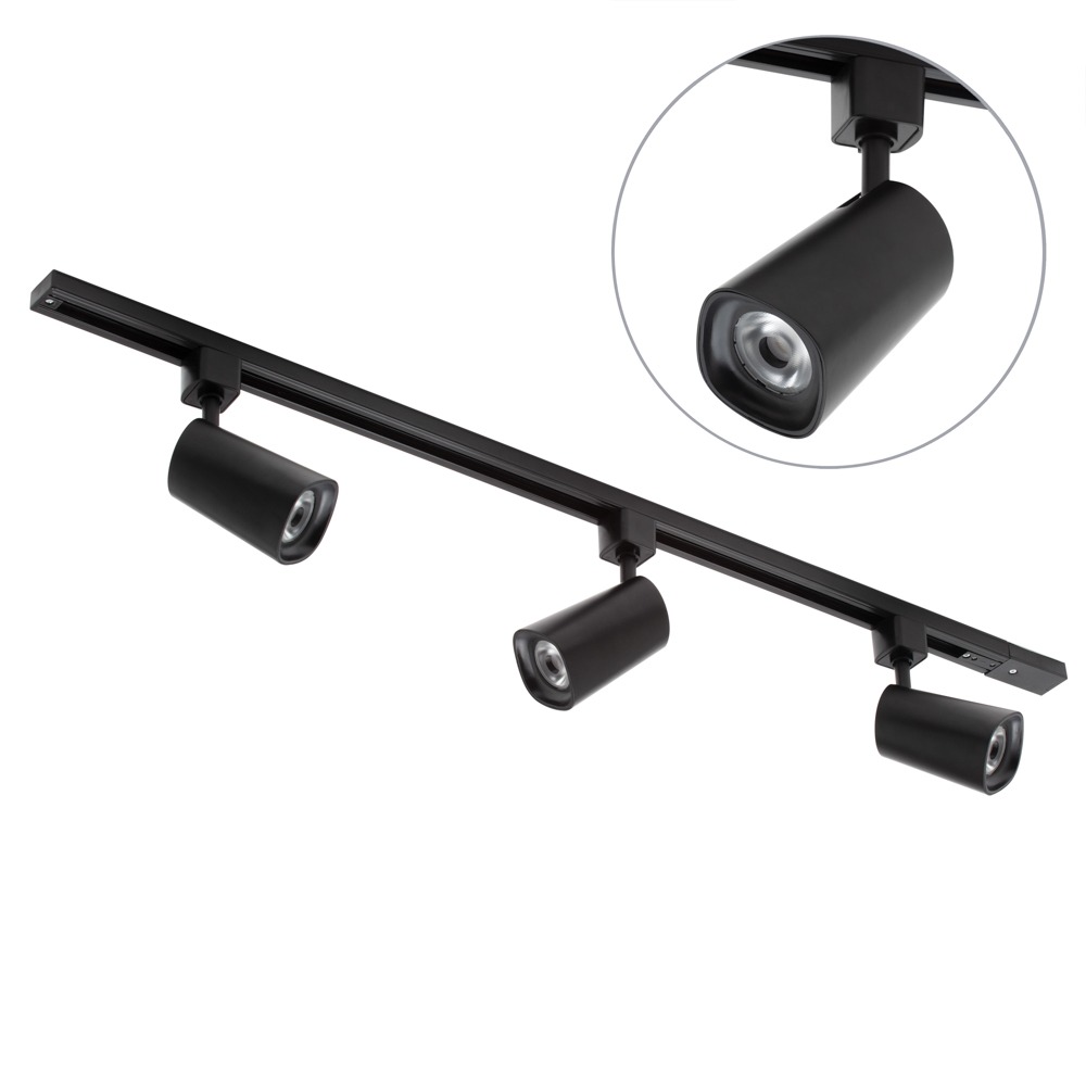 1m Track Kit with 3 Loire Heads and Integrated LED - Black