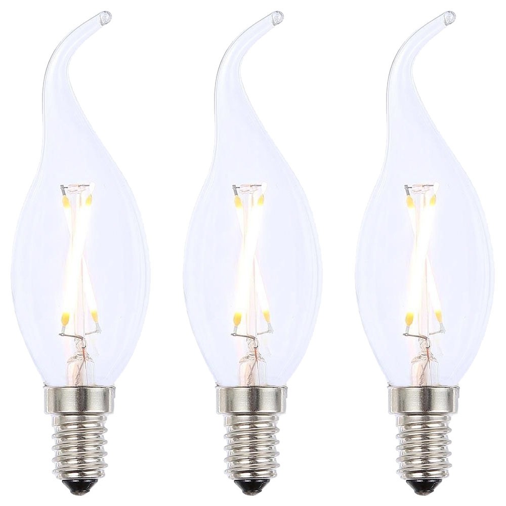 3 Pack of 2W LED SES E14 Vintage Filament Candle Bulb, Clear