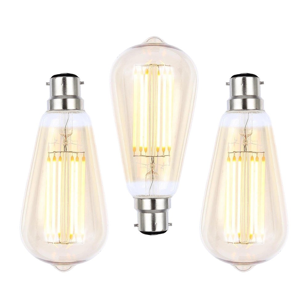 3 Pack of 6W LED BC B22 Vintage Filament Teardrop Bulb, Tinted