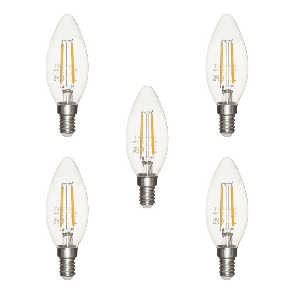 5 Pack of 4W LED Vintage Style SES E14 Candle Light Bulb, Natural White