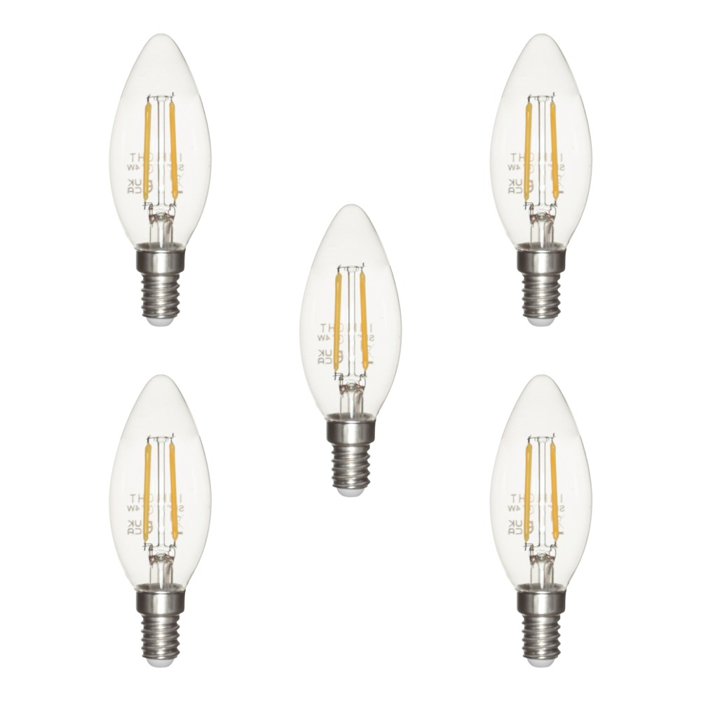 5 Pack of 4W LED Vintage Style SES E14 Candle Light Bulb, Warm White