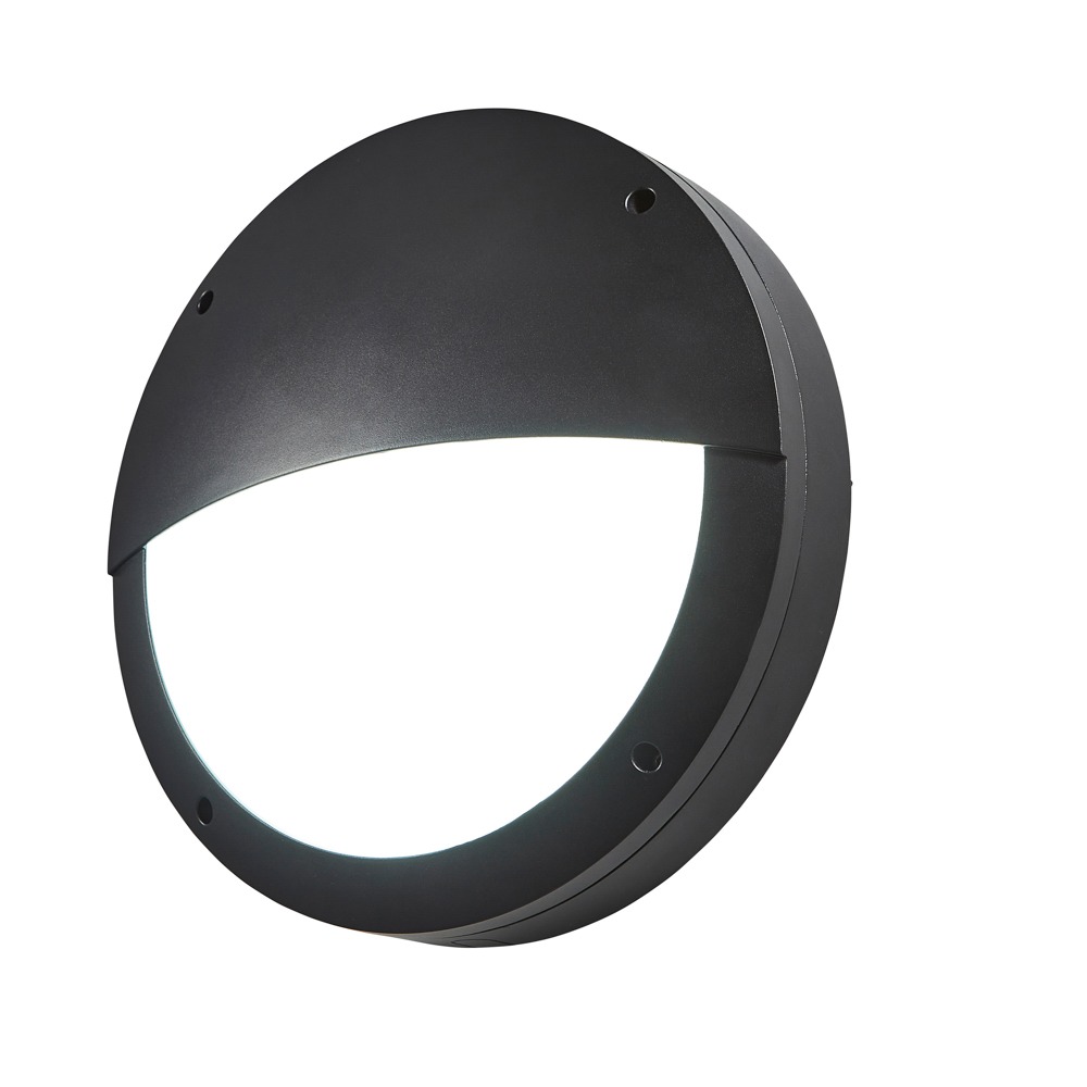 Alf Outdoor Round Eyelid Bulkhead Wall Light, Black