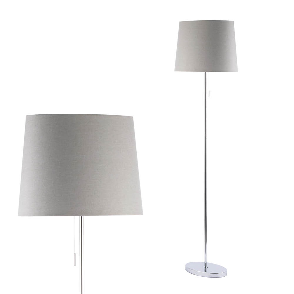 Bryant Oval Floor Lamp with Grey Shade, Chrome