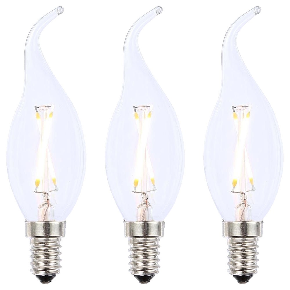 Pack of 2W LED SES E14 Vintage Filament Candle Bulbs, Clear