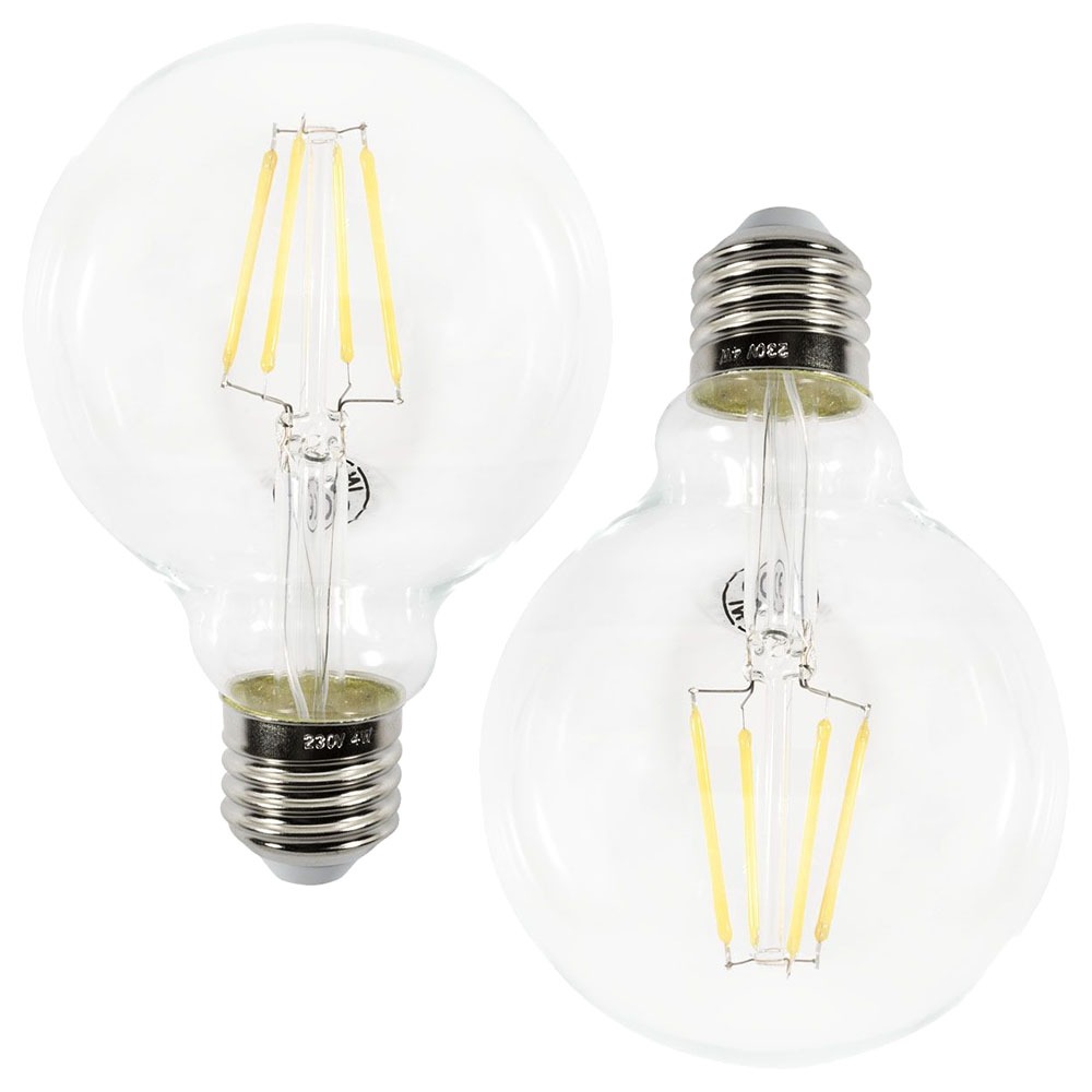 Pack of 4W LED ES E27 Vintage Filament Globe Bulbs, Clear
