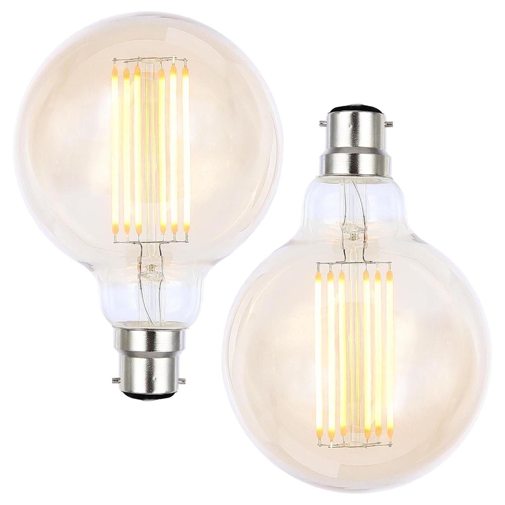 Pack of 6W LED BC B22 Vintage Filament Large Globe Bulbs, Tinted