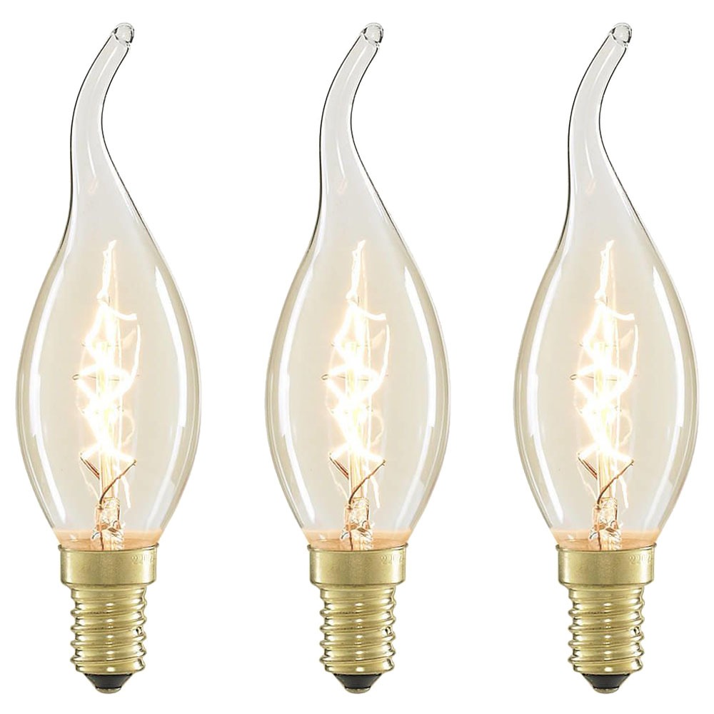 Pack of 40W SES E14 Bent Tip Vintage Filament Candle Bulbs, Clear