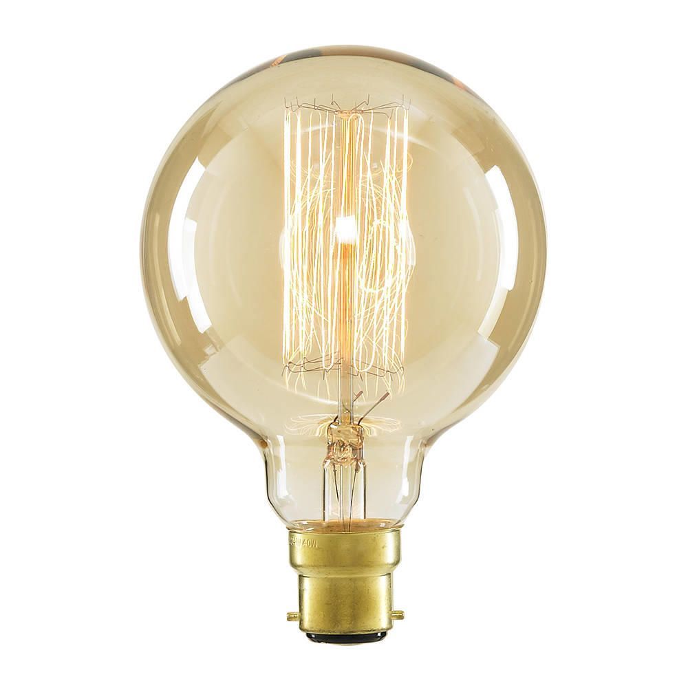 40W BC B22 Vintage Filament Globe Bulb, Gold Tinted