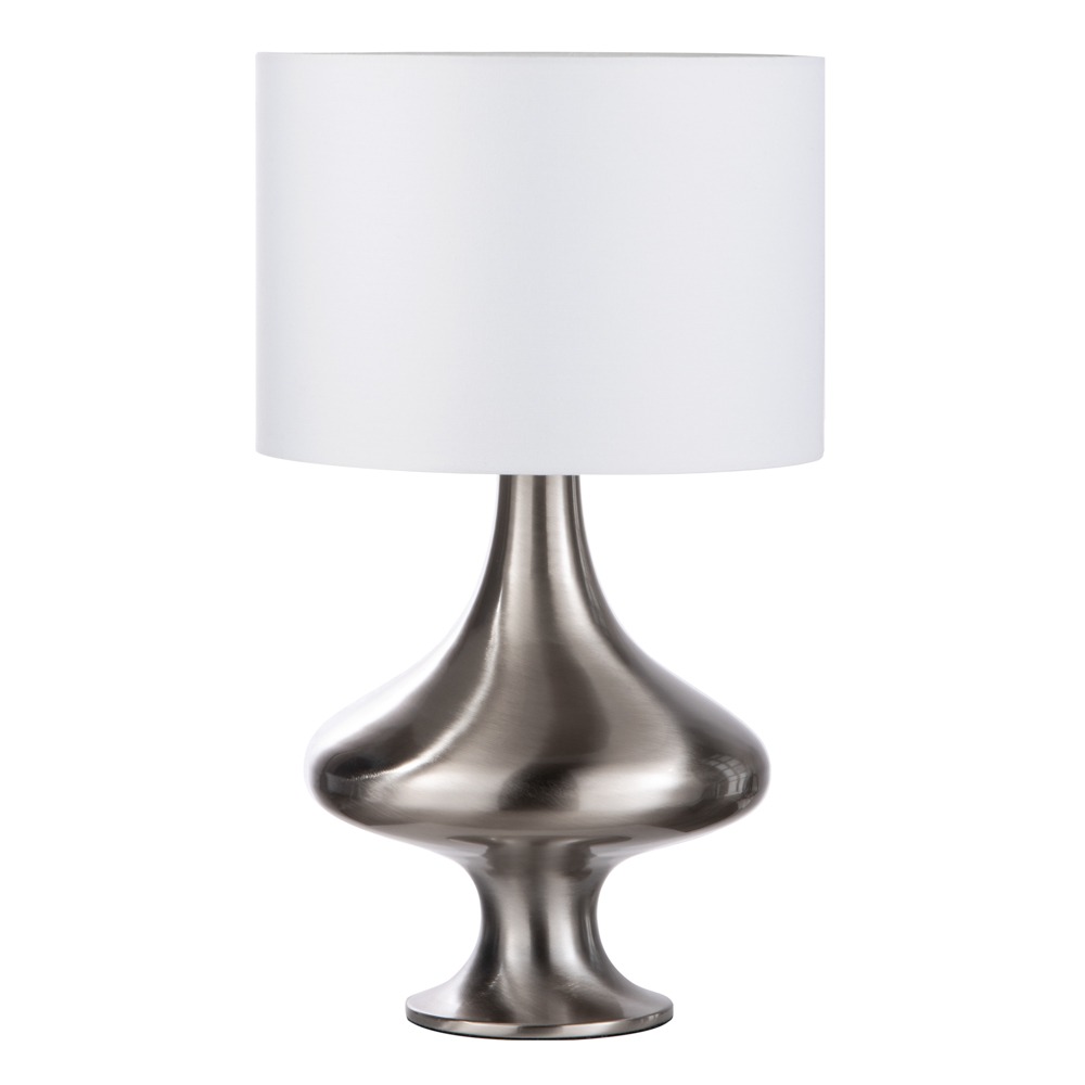 Caen Spun Table Lamp with White Shade, Satin Nickel