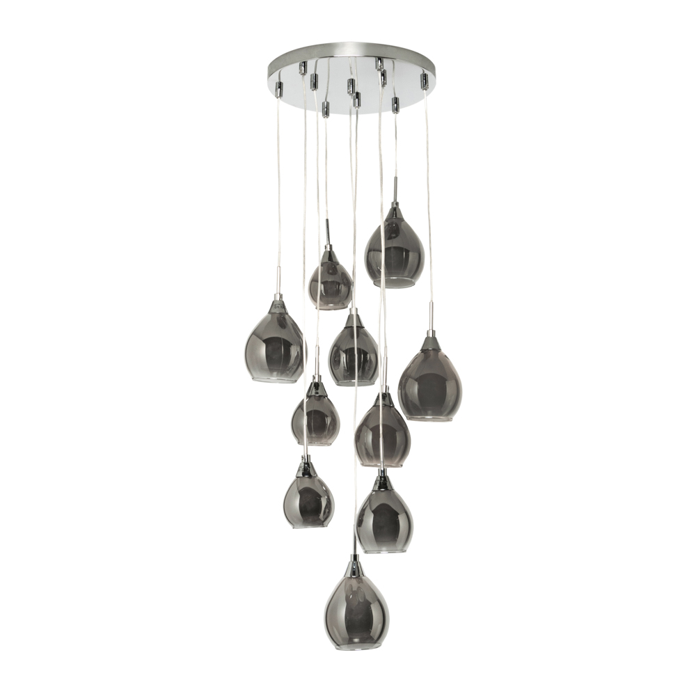 Carmella Cluster Ceiling Pendant with Smoked and Frosted Shades, Satin Chrome