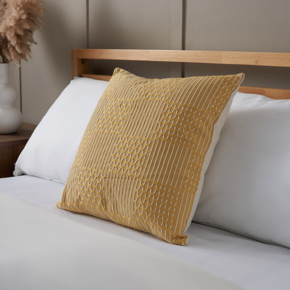Cross Check Jacquard Cushion, Yellow