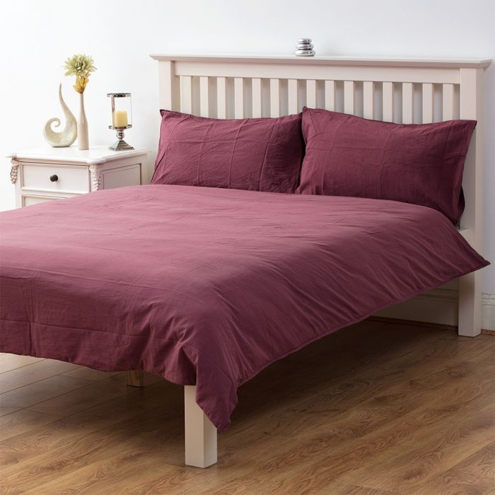 Super King Stonewashed Cotton Bedding Set Raspberry Bhs