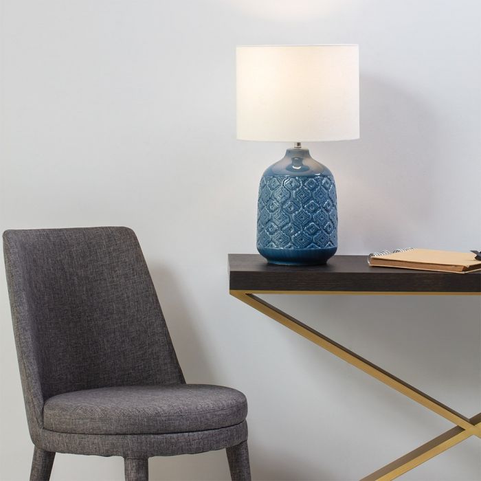 Cosgrove Patterned Ceramic Table Lamp, Light Blue Ceramic Table Lamp