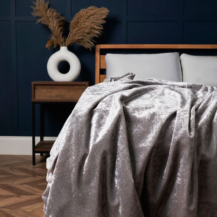 Luxury Crushed Velvet Throw, Silver BHS