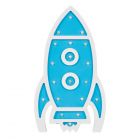 glow rocket table lamp blue lit on white background