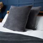 Large Microfleece Cushion, Charcoal Styled on Bed