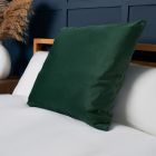 Large Velour Cushion, Green Styled on Bed