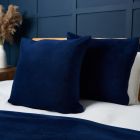 Small Microfleece Cushion, Navy Styled on Bed