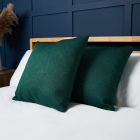 Snow Fleece Cushion, Green Styled on Bed