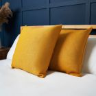 Snow Fleece Cushion, Ochre Styled on Bed