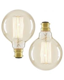 2 Pack of 40 Watt BC B22 Vintage Filament Globe Bulb, Clear