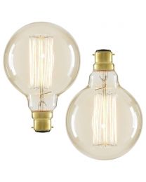 2 Pack of 40 Watt BC B22 Vintage Filament Globe Bulb, Clear