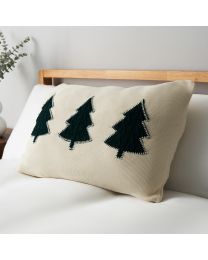 3 Christmas Trees Cushion, Natural on bed