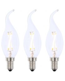 3 Pack of 2W LED SES E14 Vintage Filament Candle Bulb, Clear