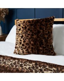 Animal Print Cushion, Brown, Styled on Bed