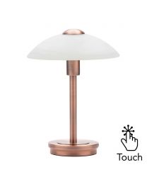 Archie Touch Lamp, Ant. Brushed Copper and Alabaster