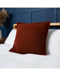 Boucle Cushion with Flange Edge, Terracotta Styled on Bed