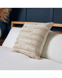 Broken Stripe Cushion, Natural Styled on Bed