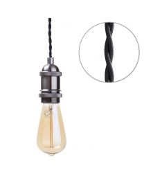 Industrial Style Black Cable Ceiling Pendant, Antique Pewter