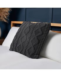 Cable Knit Cushion, Charcoal Styled on Bed