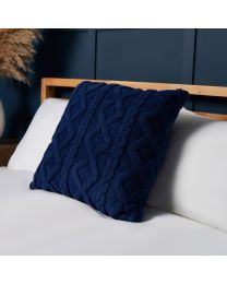 Cable Knit Cushion, Navy Styled on Bed