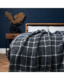Chequers Throw, Grey Styled on Bed