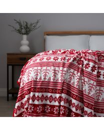 Christmas Fairisle Throw, Red and White on bed
