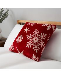 Christmas Snowflake Cushion, Red on bed