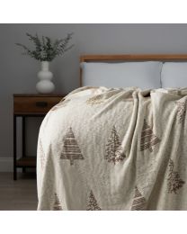 Christmas Tree Reversible Throw, Natural and Beige bed