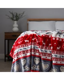 Christmas Winter Snow Throw, Red and Grey on bed